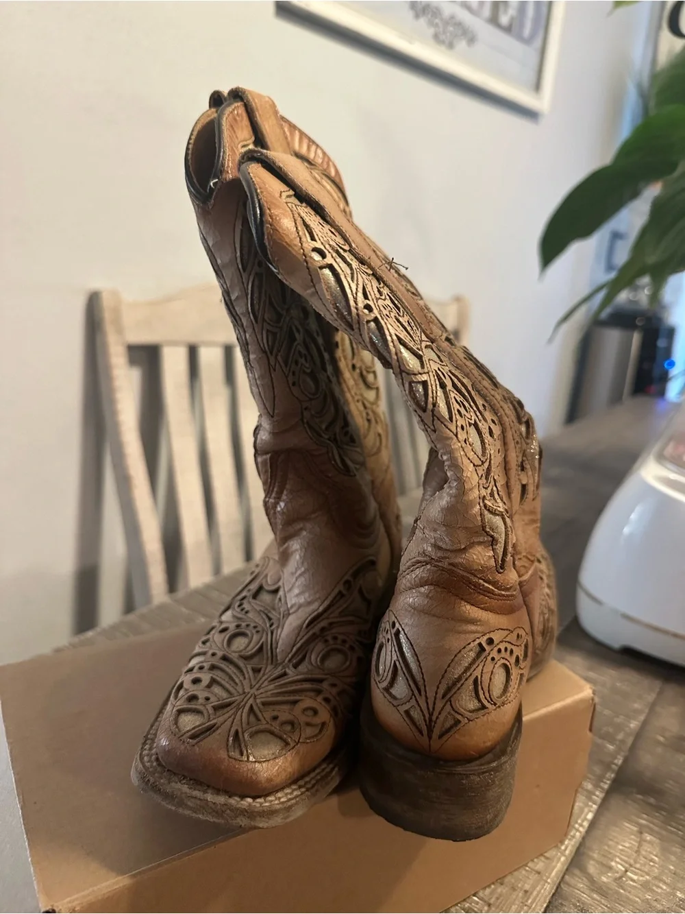 Girls  Metallic Brown Leather Cutout Boots